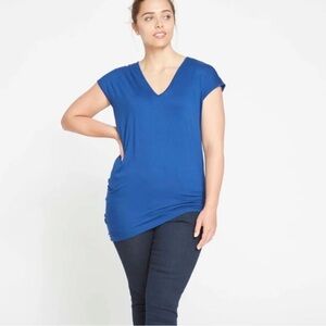 Universal standard cap sleeve crewneck genevette blue pansy top